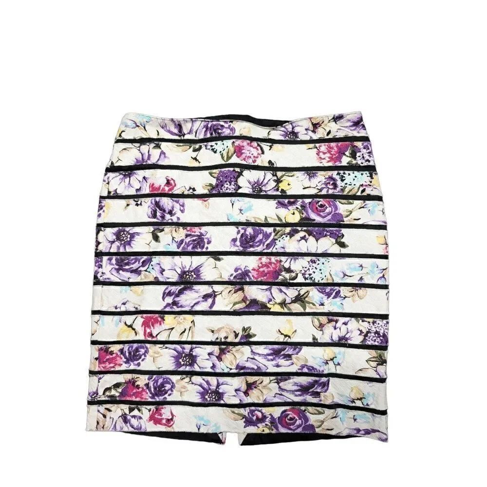 WHITE HOUSE BLACK MARKET Purple Pink Yellow Striped Straight Pencil Skirt Size 0